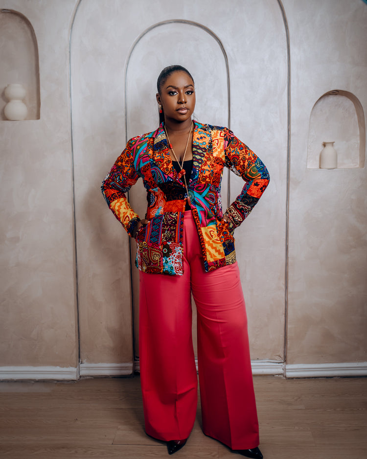 Multicoloured print notch lapel overjacket.