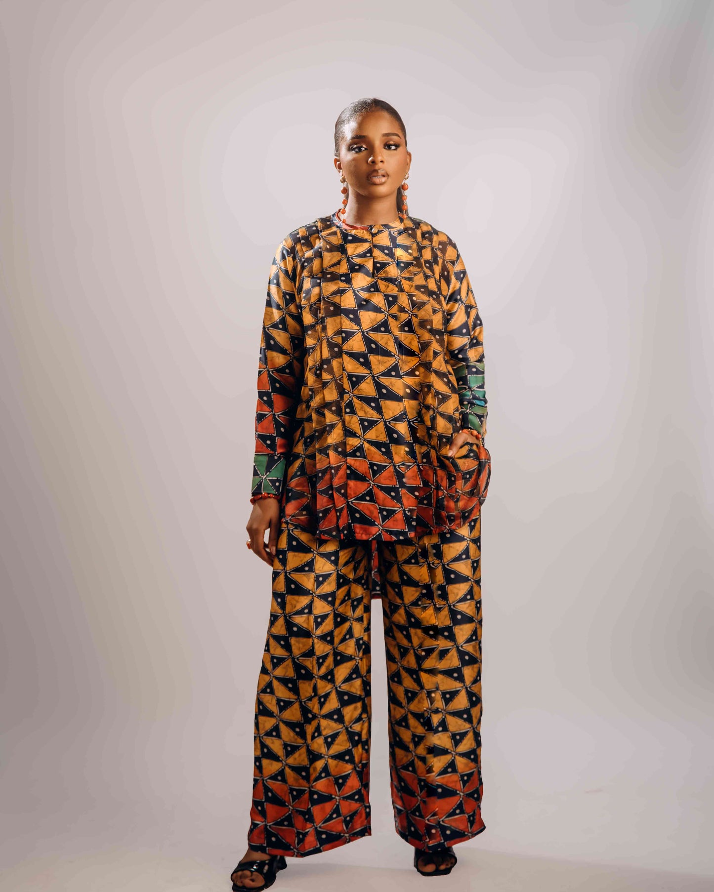 Nuru Chiffon-Silk Set (Yellow and Blue)