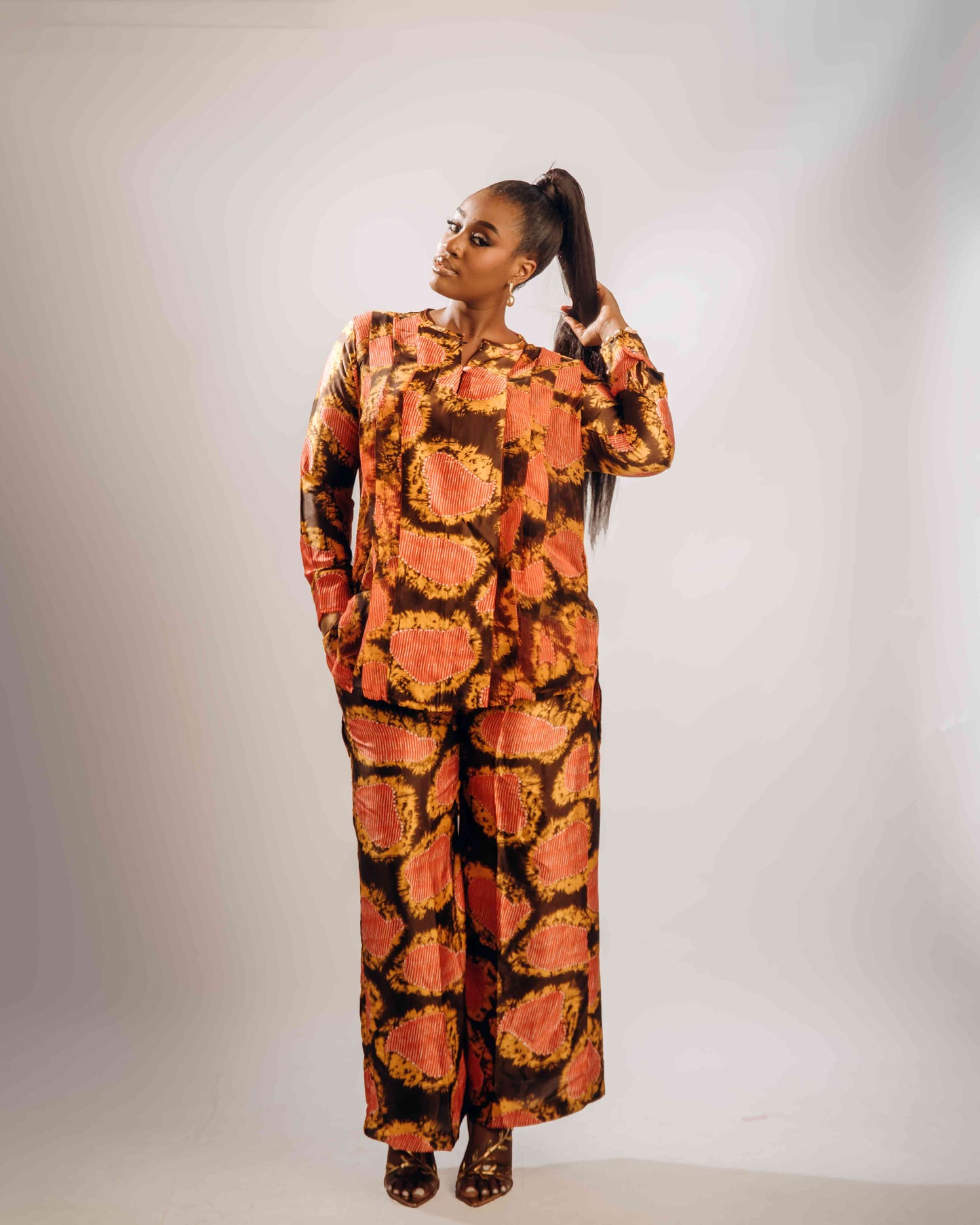 Nuru Chiffon-Silk Set (Brown & Yellow)