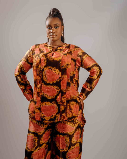 Nuru Chiffon-Silk Set (Brown & Yellow)