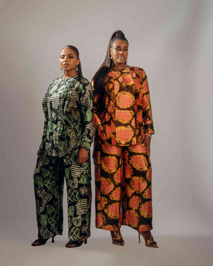 Nuru Chiffon-Silk Set (Brown & Yellow)