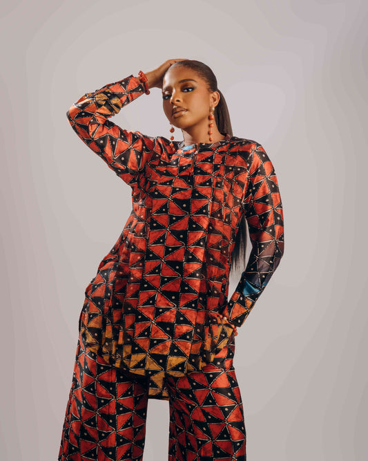 Nuru Chiffon-Silk Set (Black and Red)