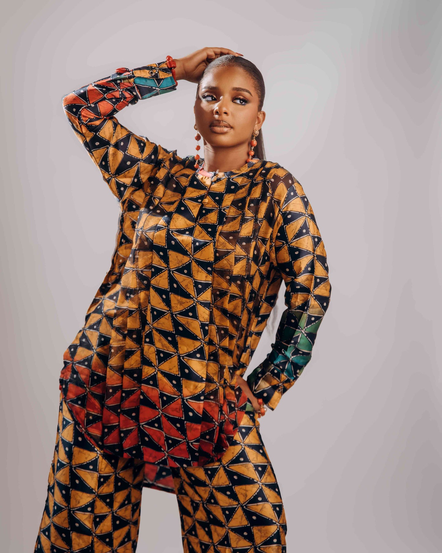 Nuru Chiffon-Silk Set (Yellow and Blue)