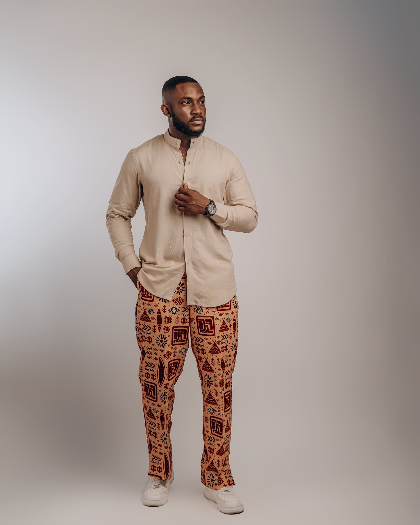 African Prints in Beige, Wine & Wine Tribal: Free Pants