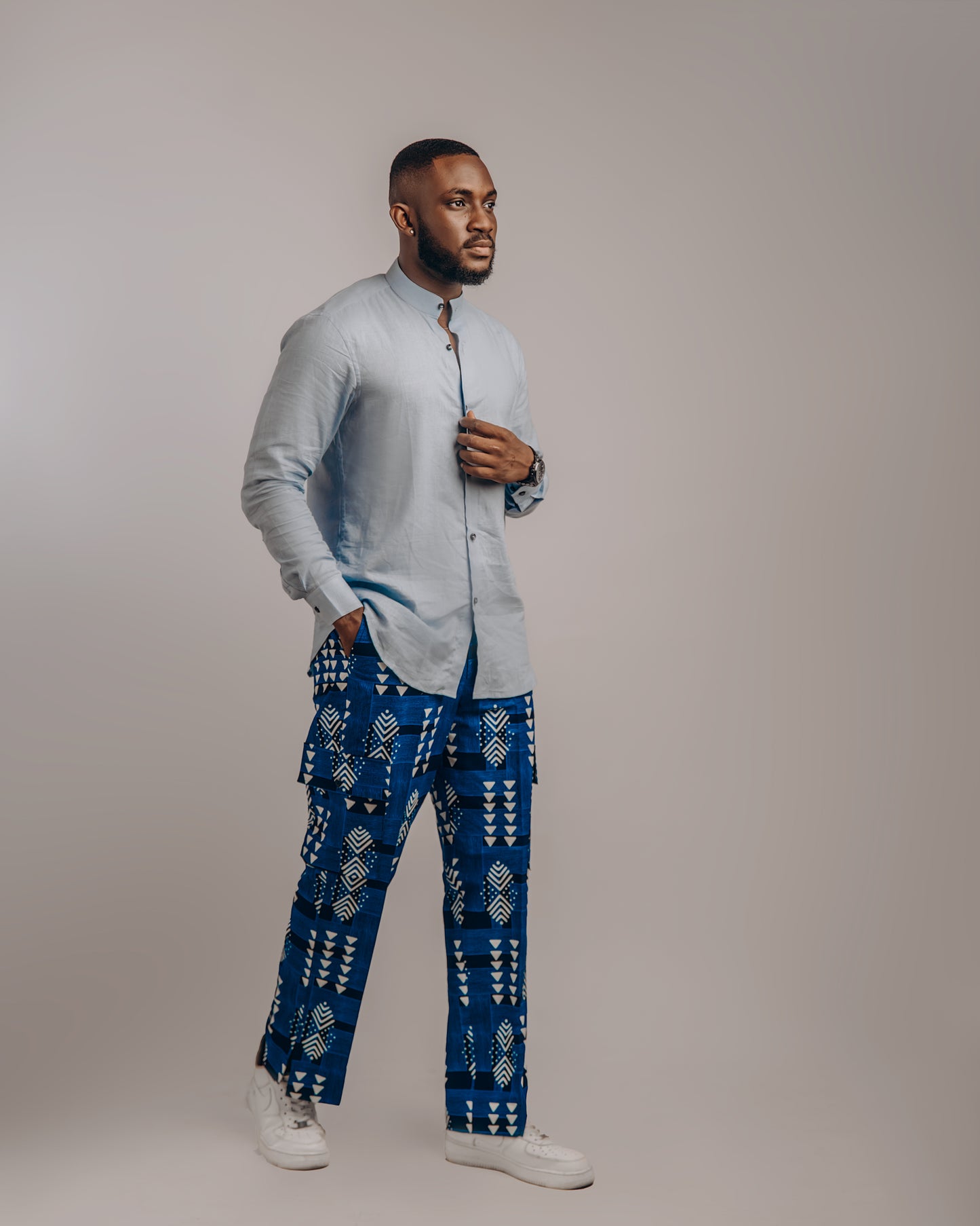 African Prints in Royal blue, white, and black: Free Pant