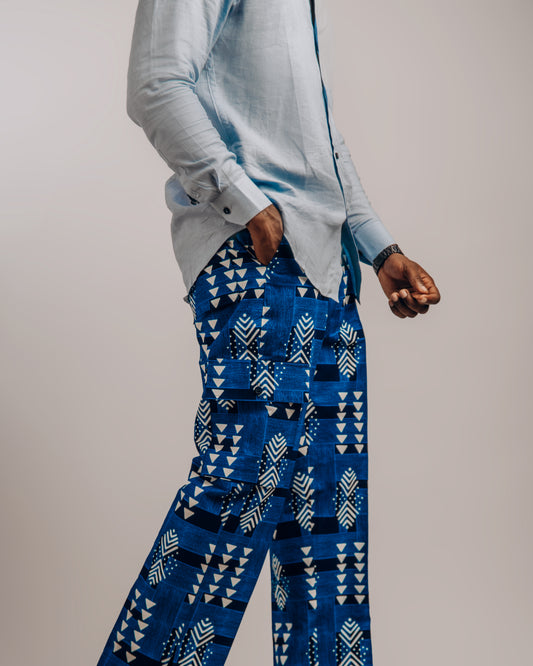 African Prints in Royal blue, white, and black: Free Pant