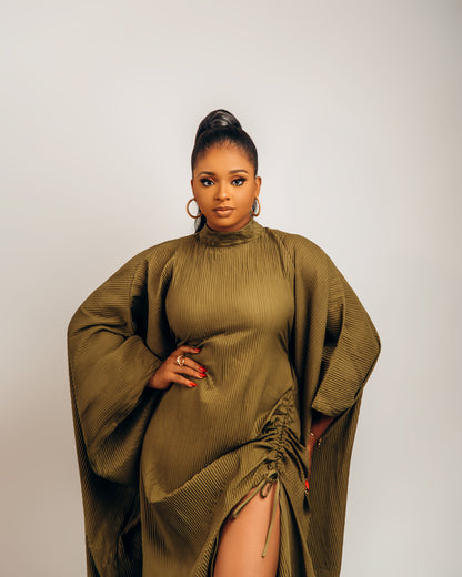 Lami Dress with drawstring details: Olive Green