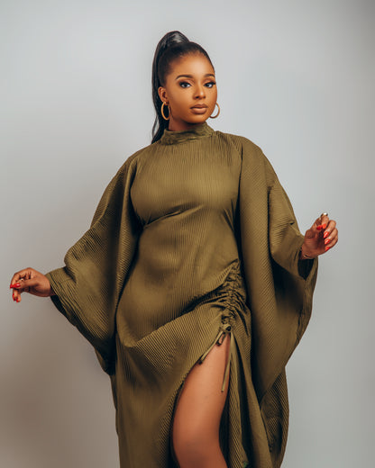 Lami Dress with drawstring details: Olive Green