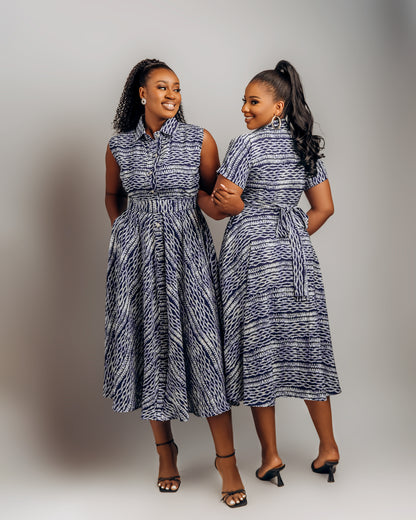 Jenke Short Sleeve Shirt Dress: Blue Adire Silk