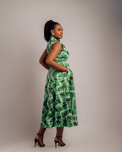 Jenke Sleeveless Shirt Dress: Green Adire Dress