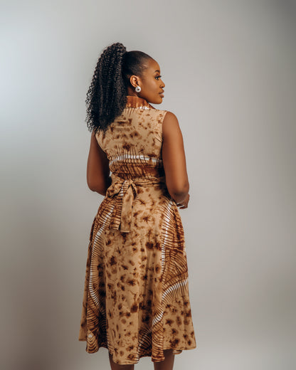 Jenke Sleeveless Shirt Dress: Brown Adire Silk