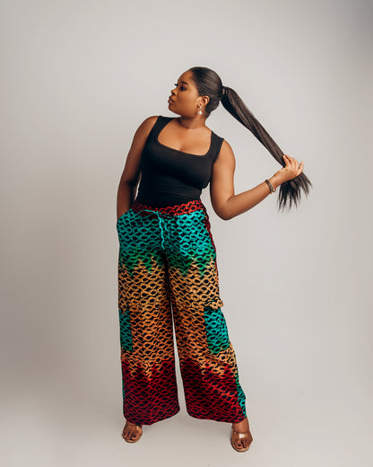 Madiba High-Waist Combat Pant ( Multicolored Wine, Green, Peach)