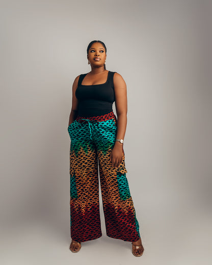 Madiba High-Waist Combat Pant ( Multicolored Wine, Green, Peach)