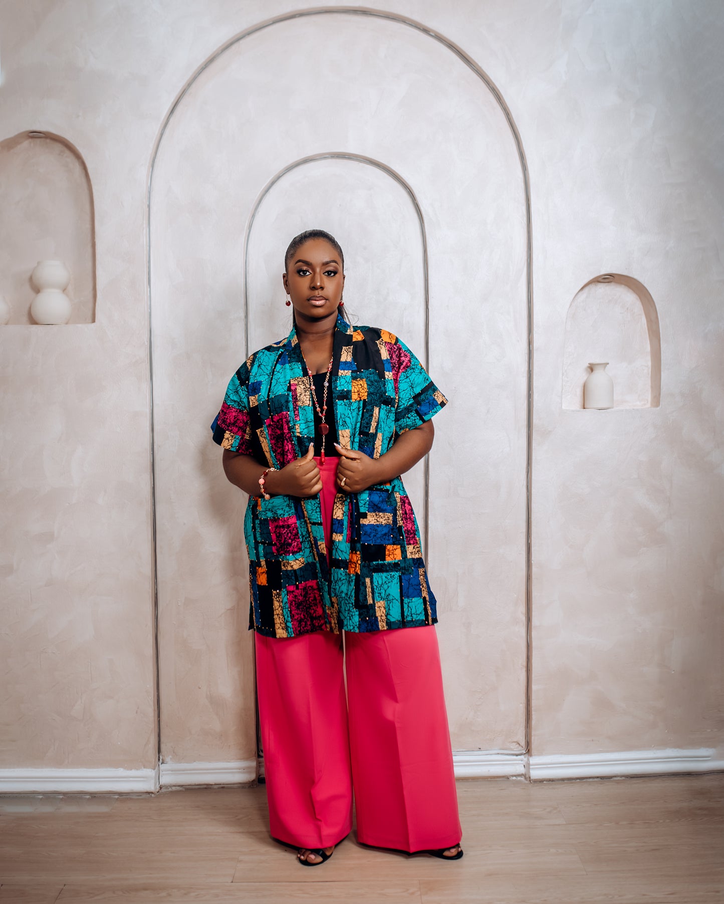 Multicoloured Open Front Kimono with Iridescent Gemstones