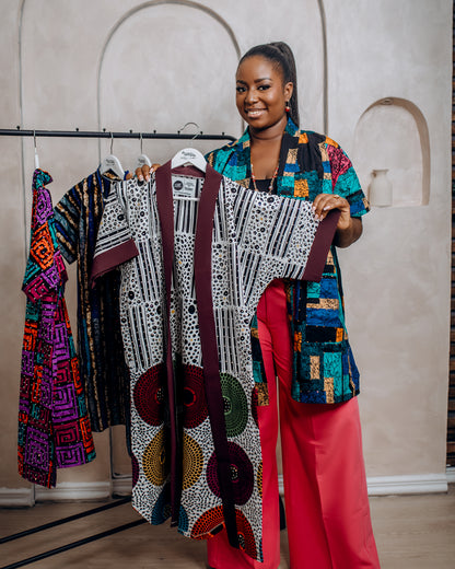 Multicoloured Open Front Kimono with Iridescent Gemstones