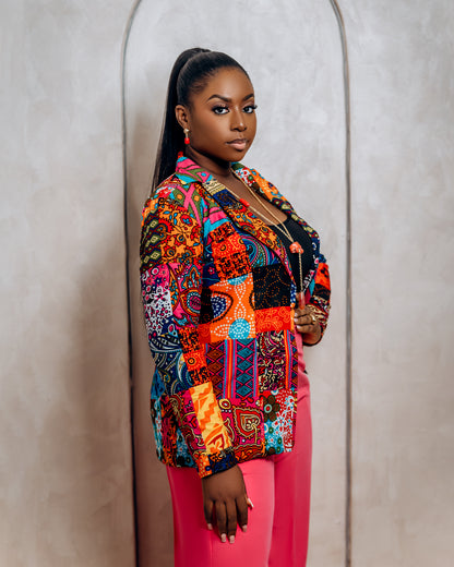 Multicoloured Print Notch Lapel Overjacket.