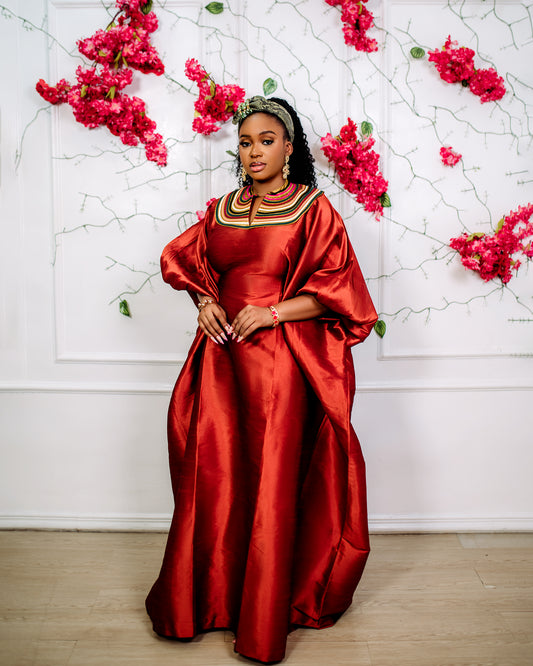 Multicoloured Neck Silk Boubou Dress