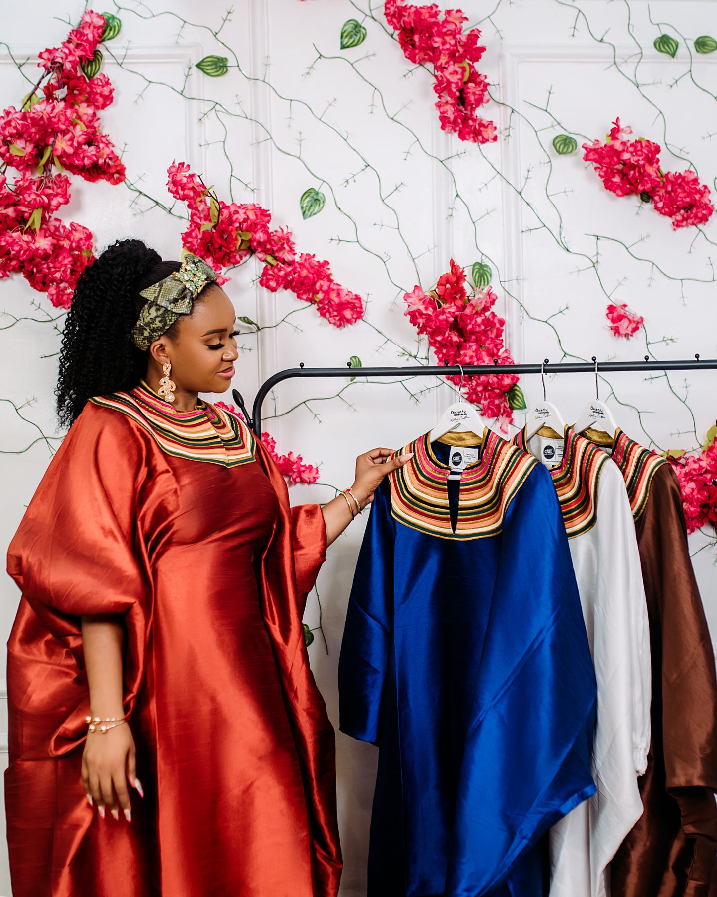 Multicoloured Neck Silk Boubou Dress