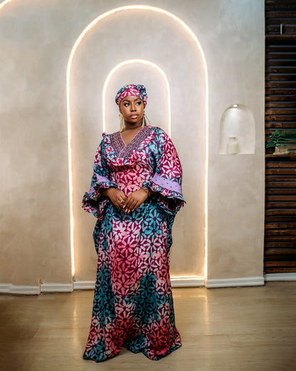 Beaded Neck and Sleeve Adire Boubou