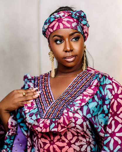 Beaded Neck and Sleeve Adire Boubou