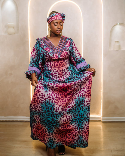 Beaded Neck and Sleeve Adire Boubou