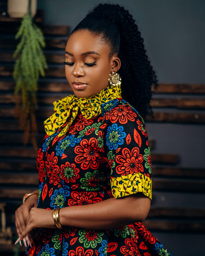 Bow-neck Peplum Blouse with Iridescent Gemstones.