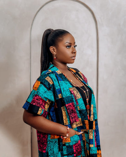 Multicoloured Open Front Kimono with Iridescent Gemstones