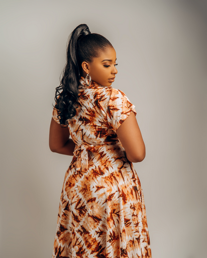 Jenke Short Sleeve Shirt Dress: Brown Adire Silk